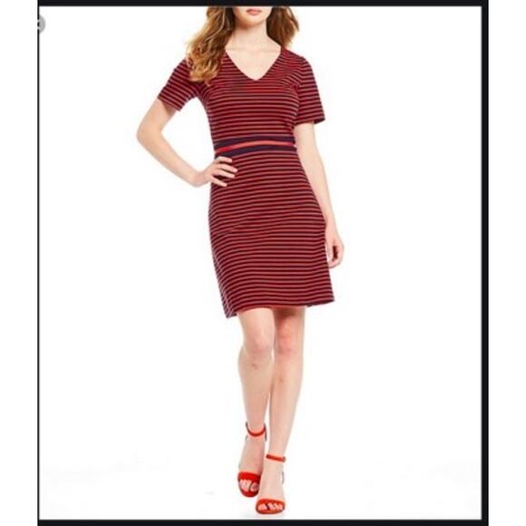Draper James Red & Navy Stripe Knit Dress Size L - Picture 2 of 6